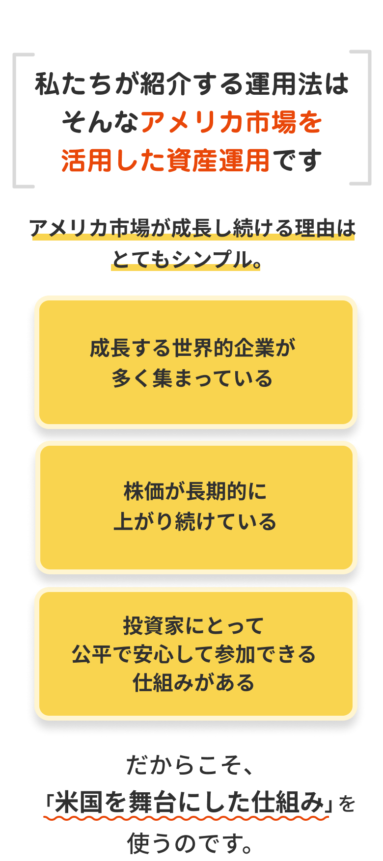 私たちが紹介する運用法は、そんなアメリカ市場を活用した資産運用です。